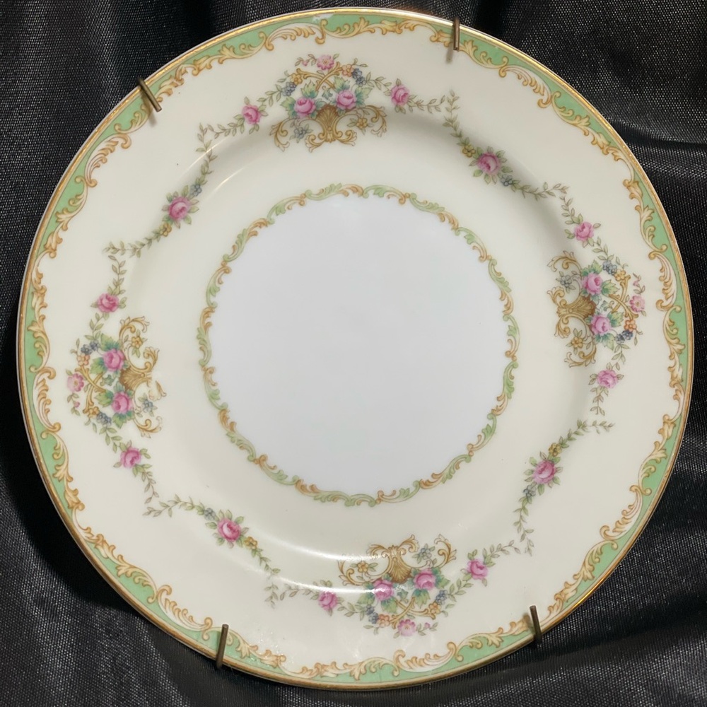 Noritake China Japan ACACIA Round Dinner Plate Gold Floral Pink Roses 10"